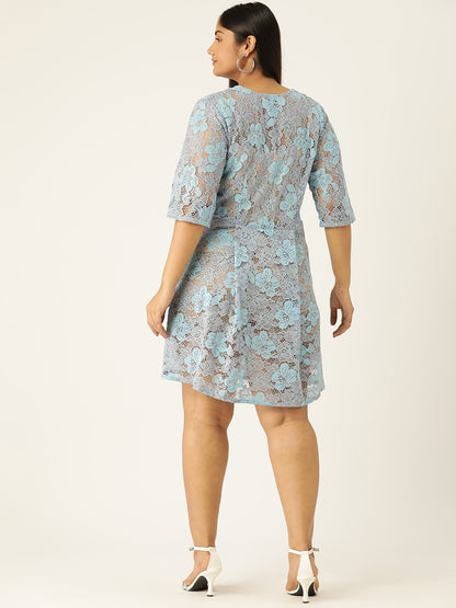 Desginer Sky Blue Lace Dress