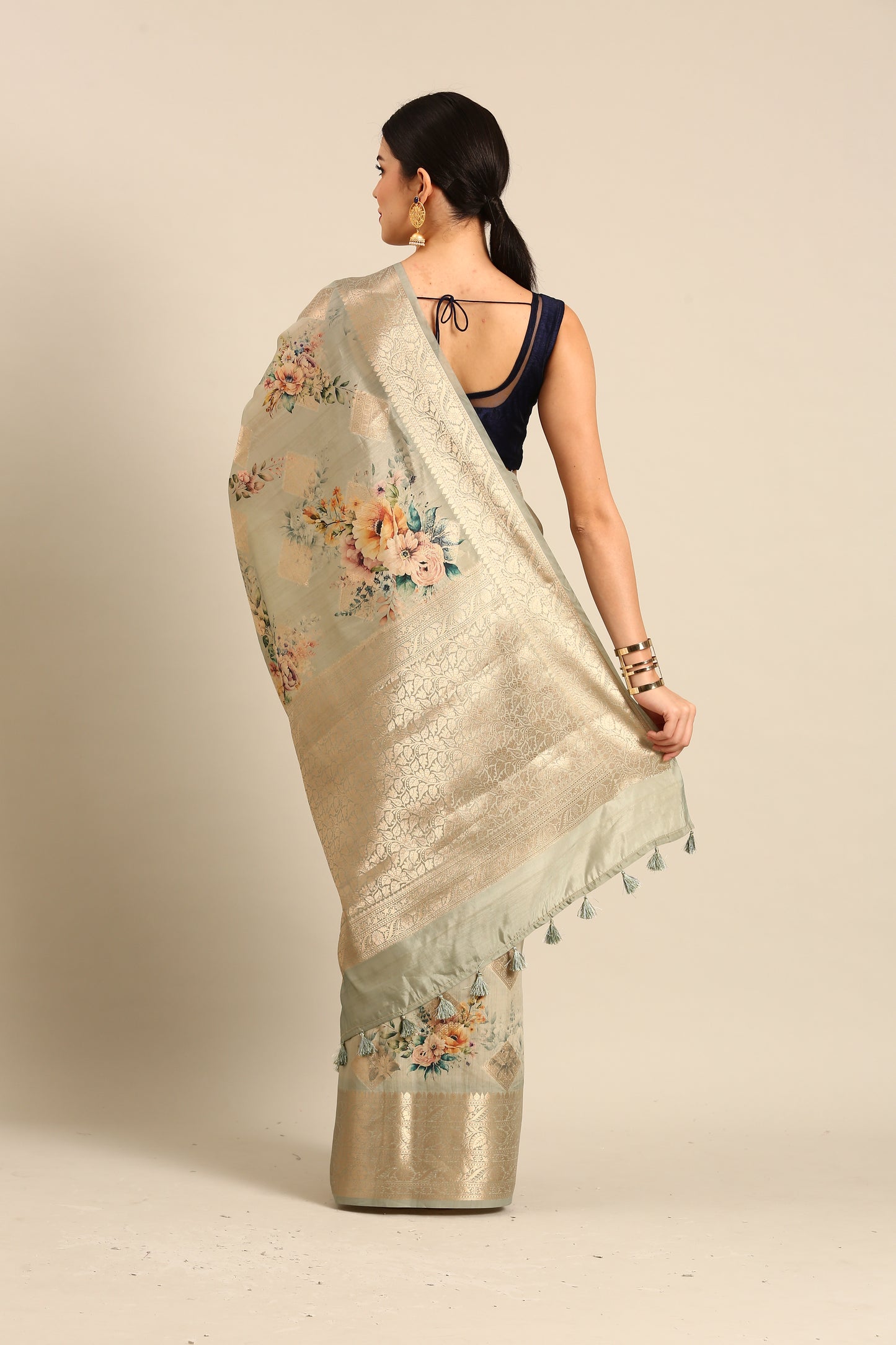 Designer Grey Silk Saree