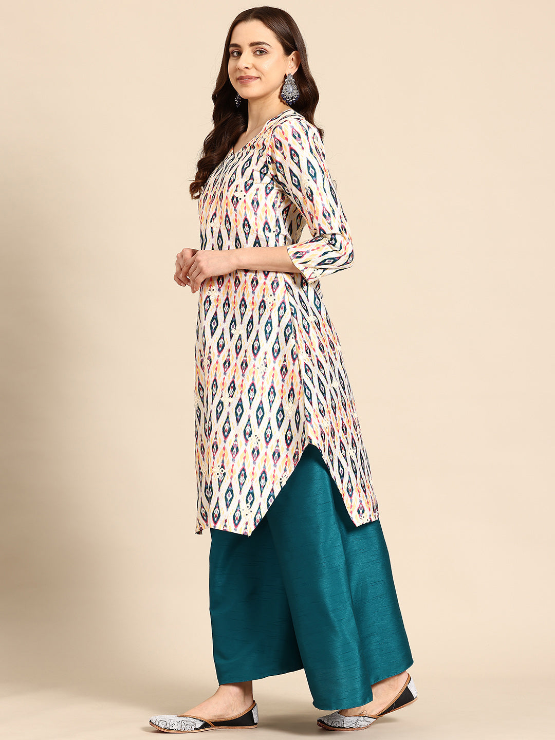 Ivory Print Cotton Kurta Set