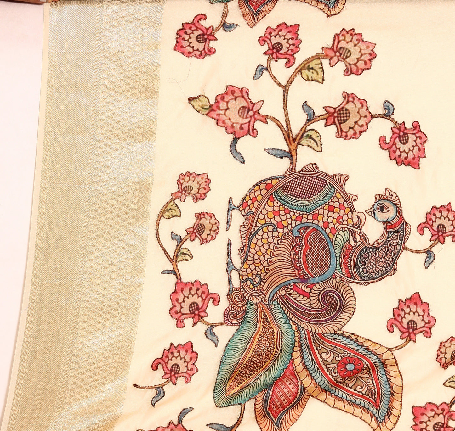 Designer Cream Silk Saree