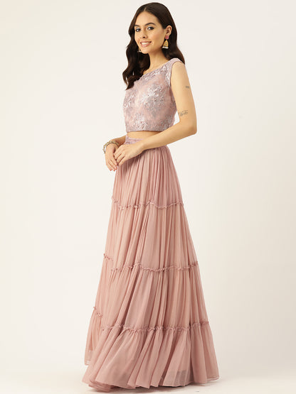 Designer Peach Chiffon Lehenga