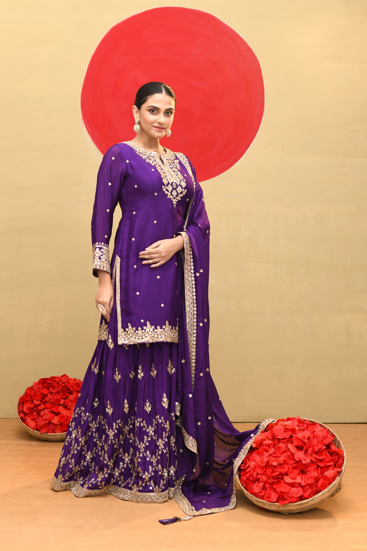 Purple Silk & Georgette Sharara Set