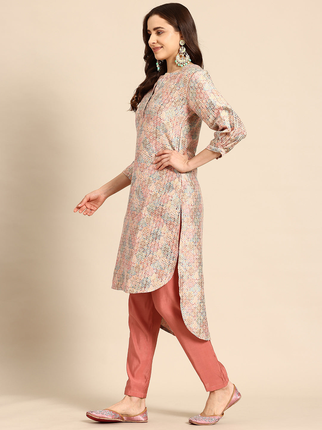 Beige Silk Kurta Set