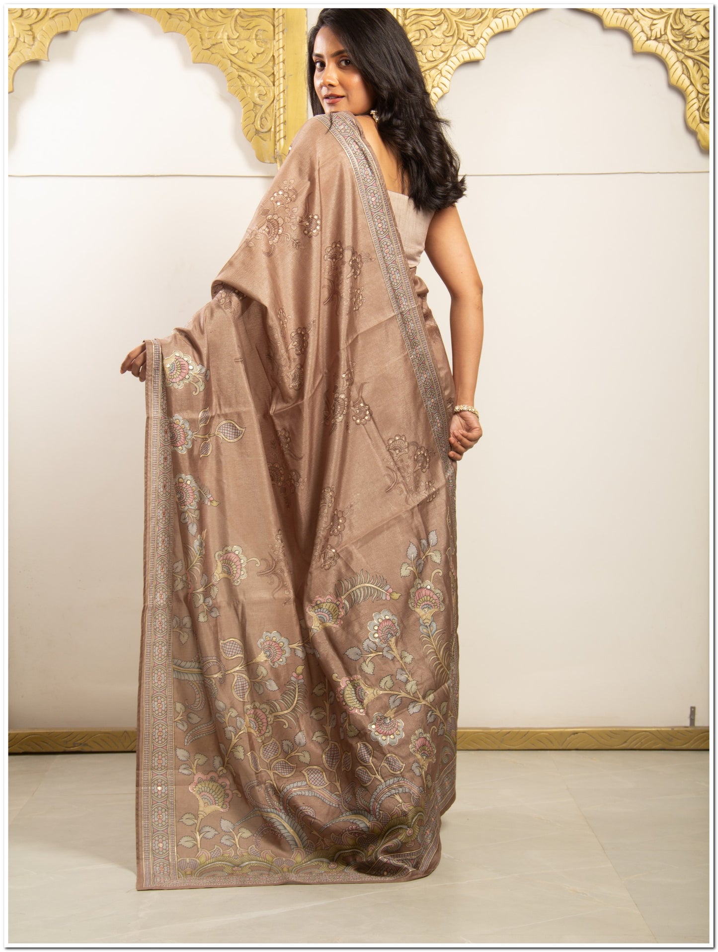 Brown Color Tassar Saree  With  Blouse Piece.