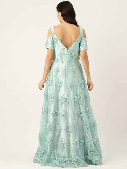 Desginer Sea Green Net Gown