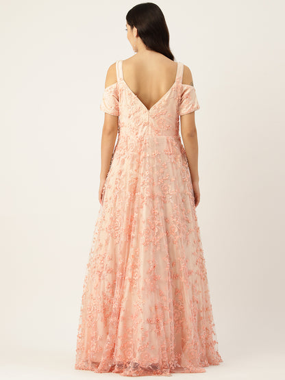 Desginer Peach Net Gown