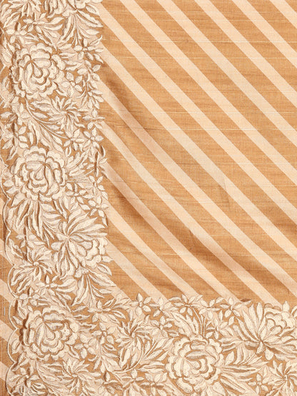 Designer Beige Silk Saree