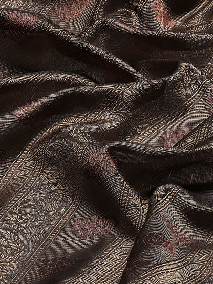 Chocolate brown & Red printed Silk Saree