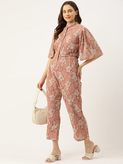 Desginer Peach Polyester Jumpsuit