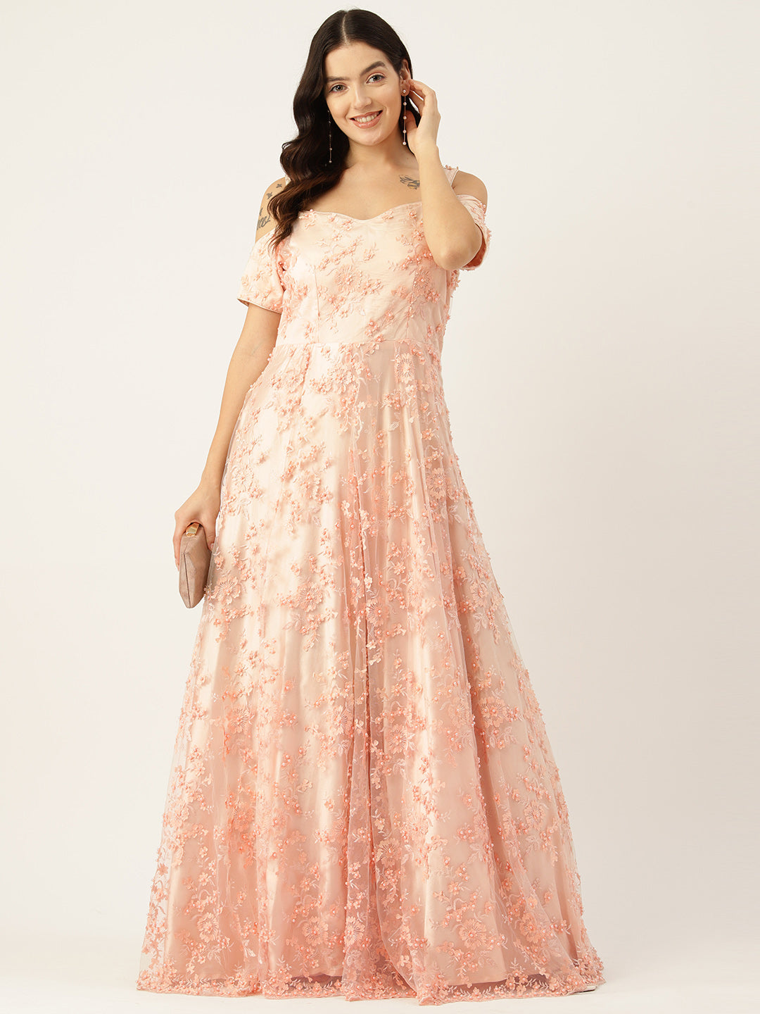 Desginer Peach Net Gown