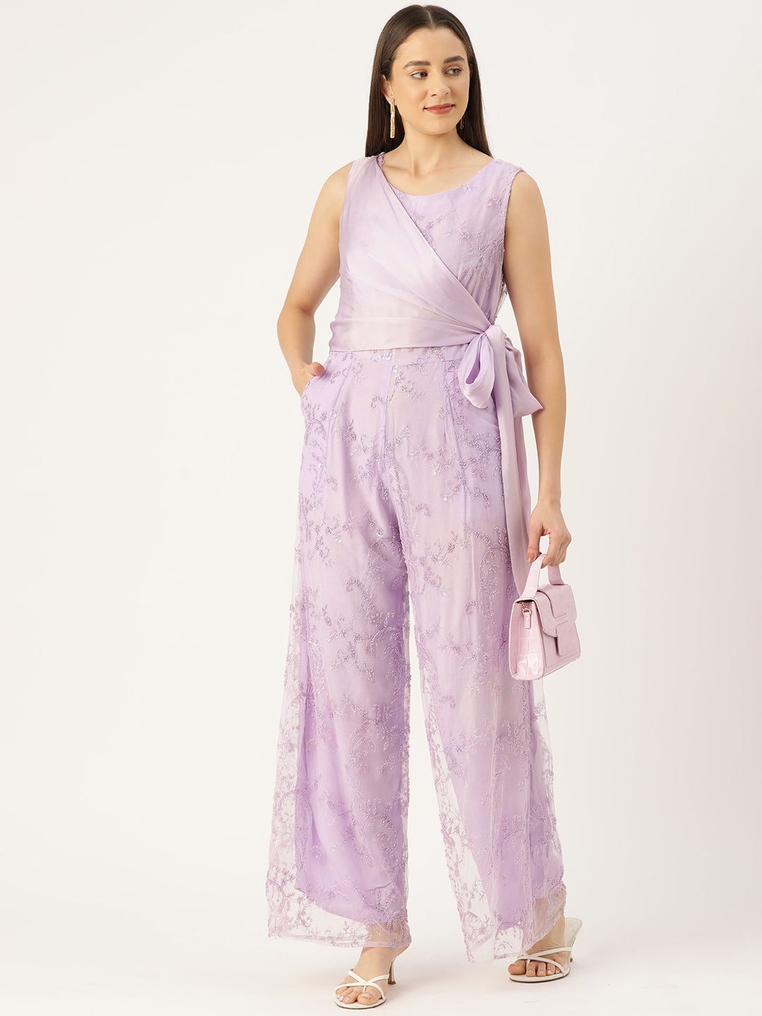 Desginer Lavender Net Jumpsuit