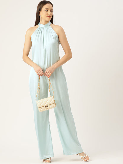 Desginer Blue Satin Jumpsuit