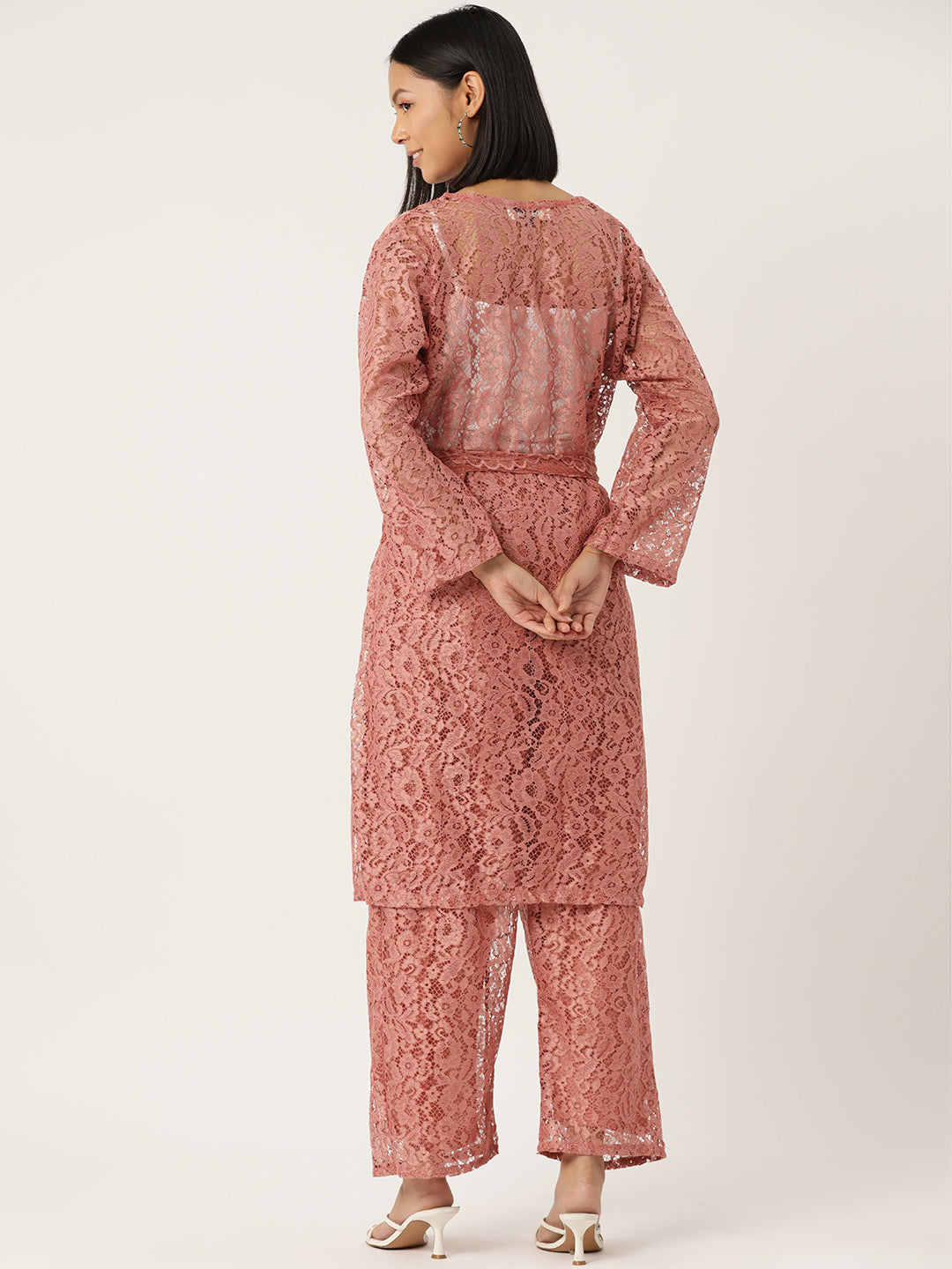 Designer Peach Lace Co-Ord Set