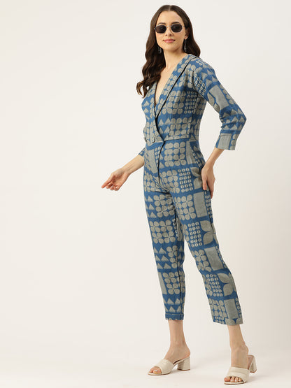 Desginer Blue Linen Jumpsuit