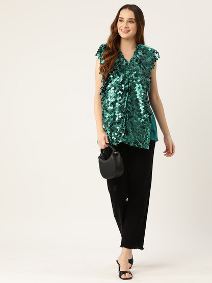 Desginer Green Sequin Top