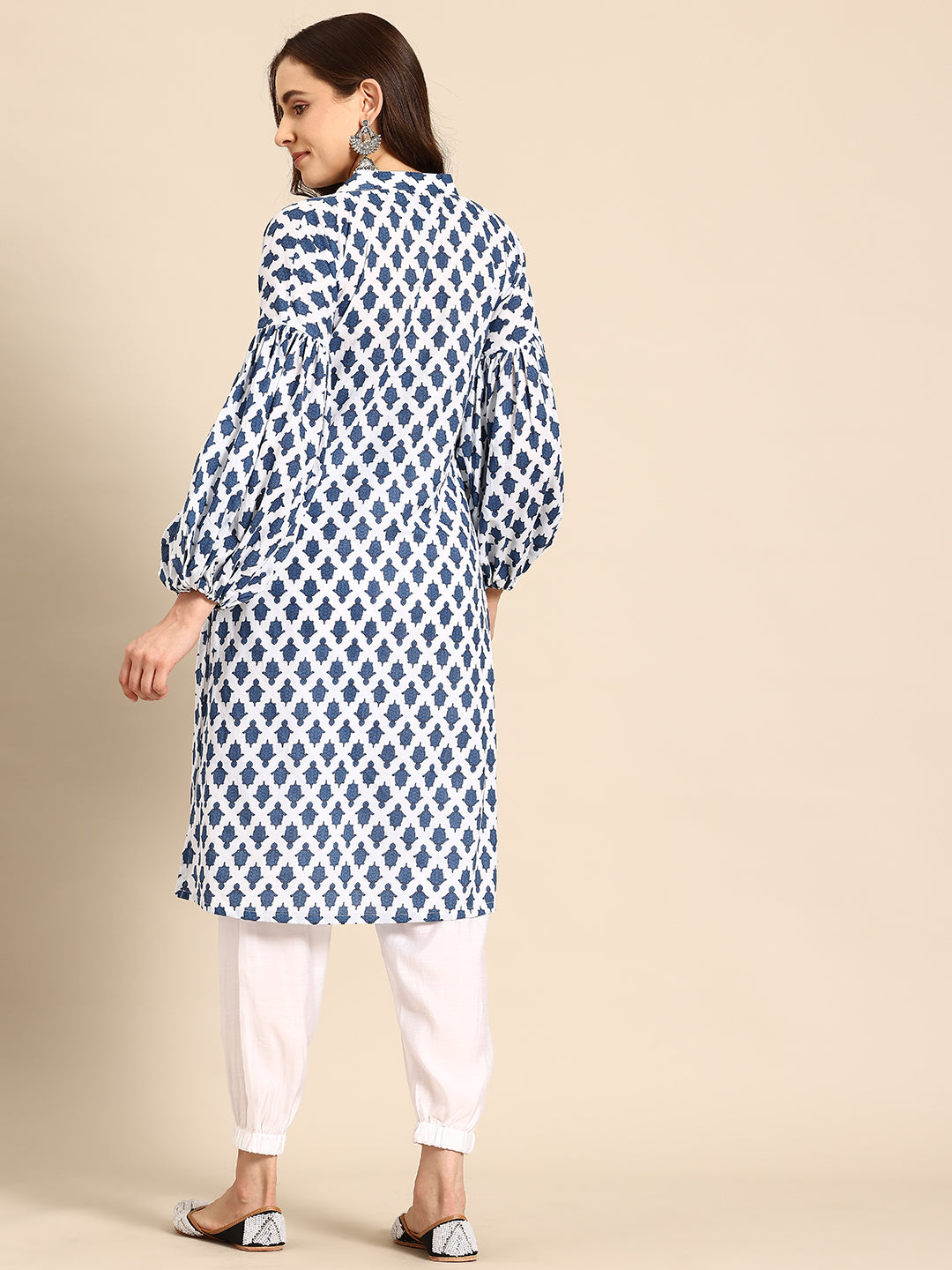 Classic White & Blue Cotton Kurta Set