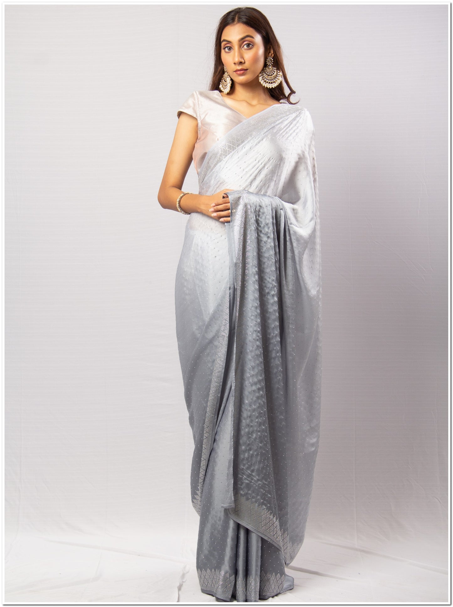 Grey  Santoon Saree  With  Blouse Piece.