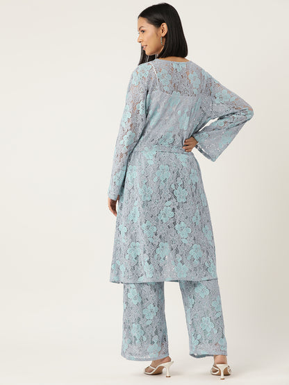 Designer Sky Blue Lace Co-Ord Set