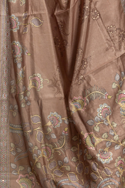 Brown Color Tassar Saree  With  Blouse Piece.