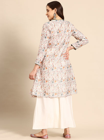 Ivory Print Silk Kurta Set