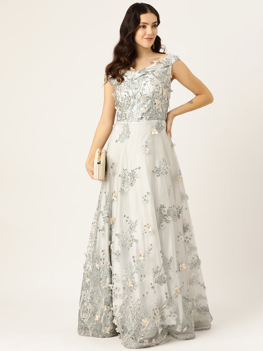 Desginer Silver Net Gown