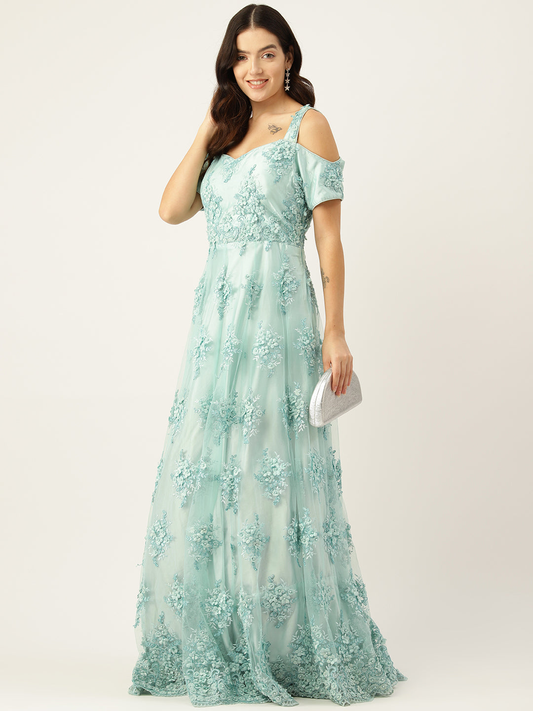 Desginer Sea Green Net Gown