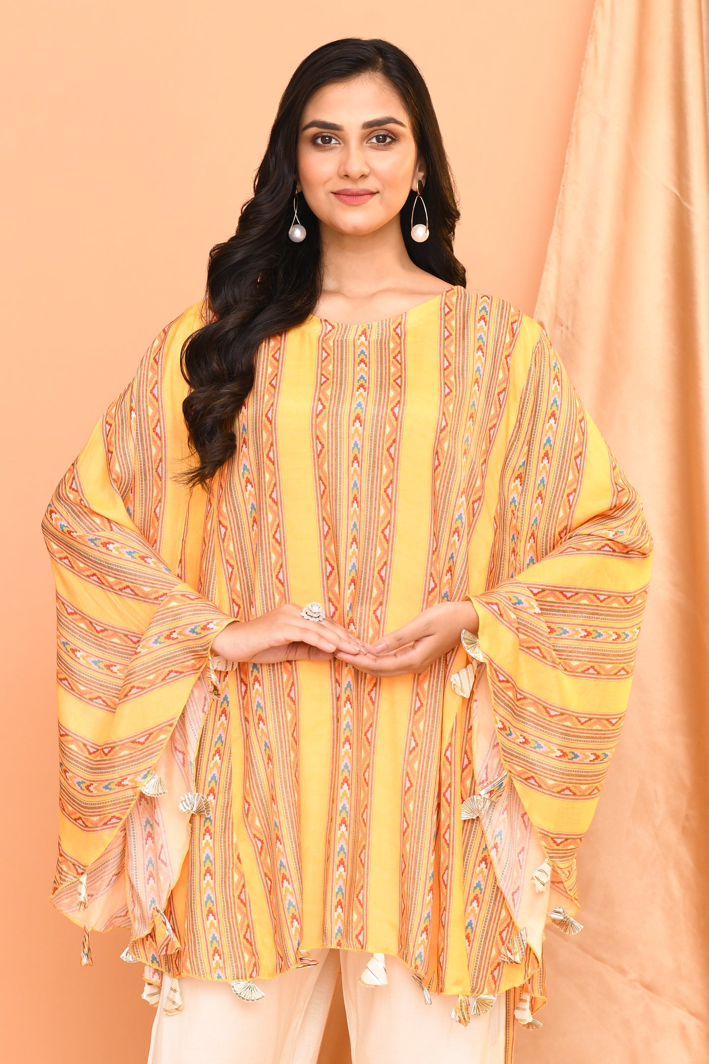 Yellow & White Georgette Kaftan Short Set