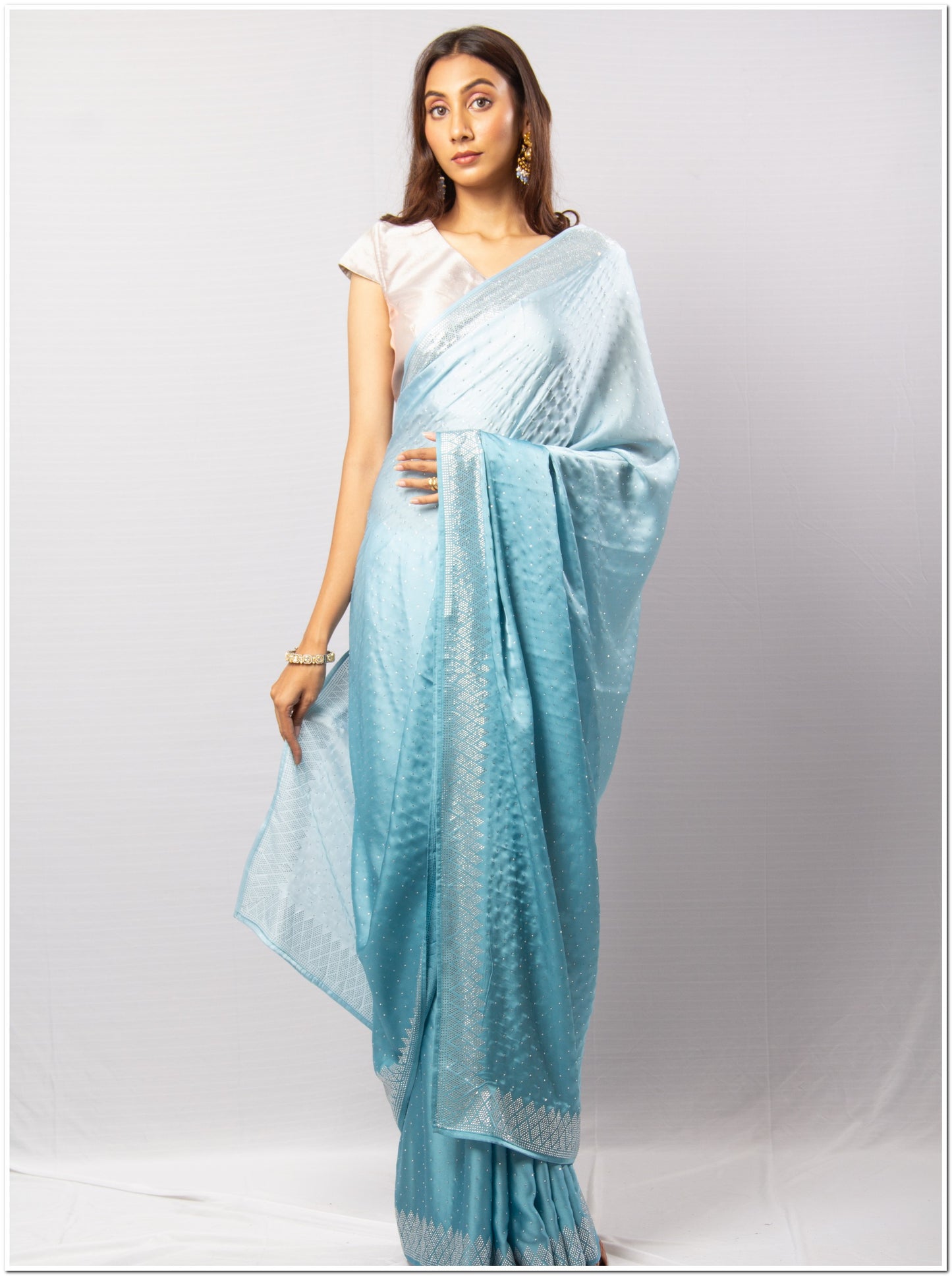 Sky  Blue Color Santoon Saree With Blouse Piece.