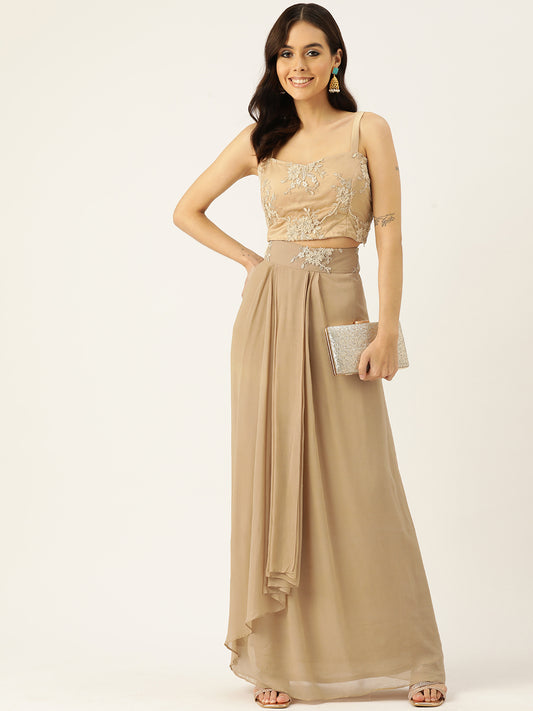 Desginer Beige Chiffon Co-Ord Set