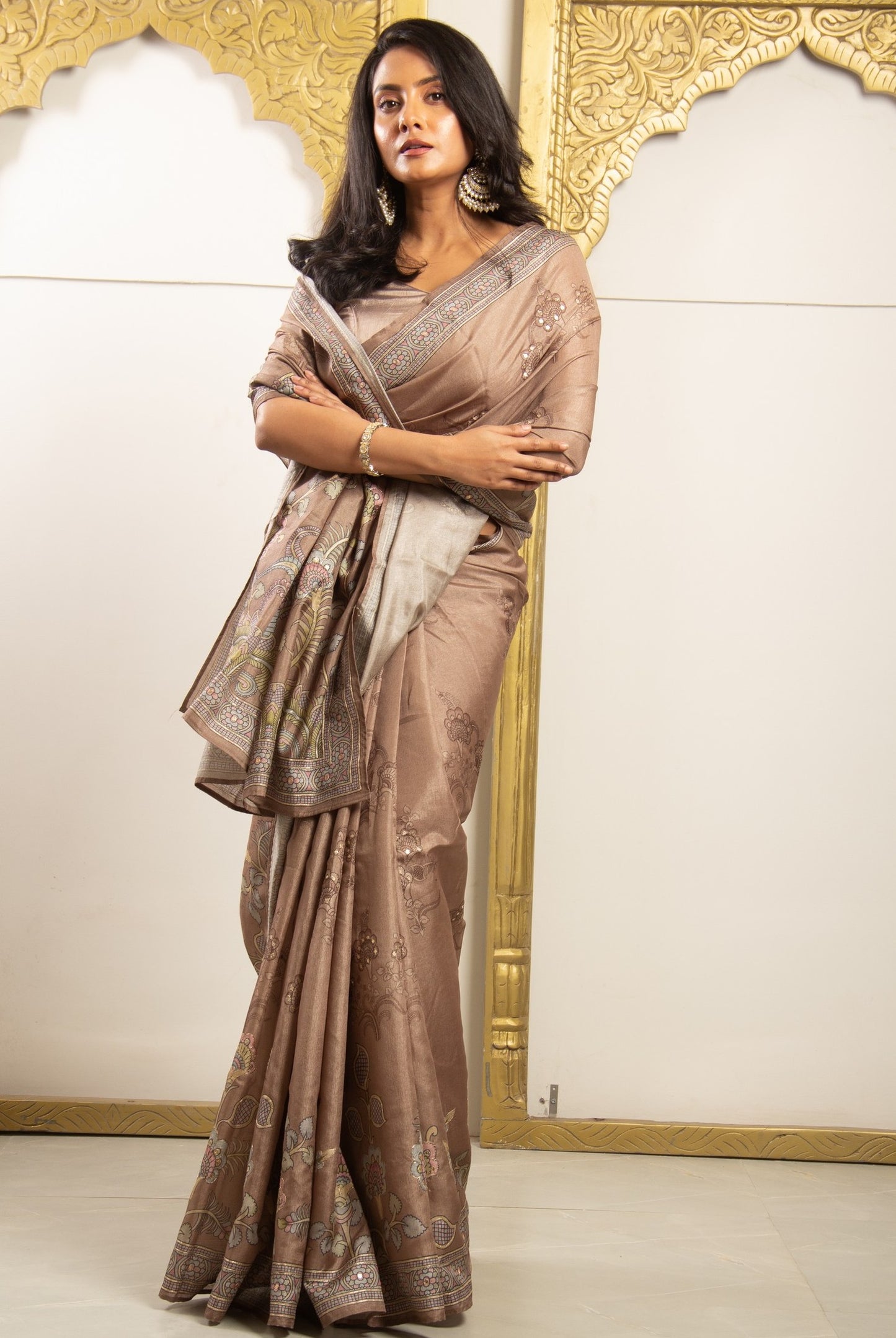 Brown Color Tassar Saree  With  Blouse Piece.