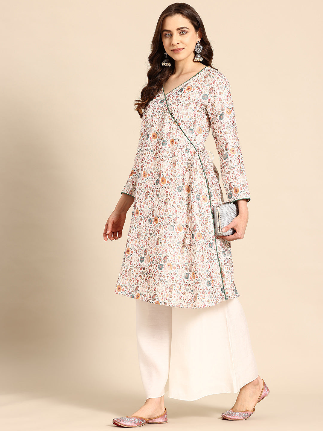 Ivory Print Silk Kurta Set