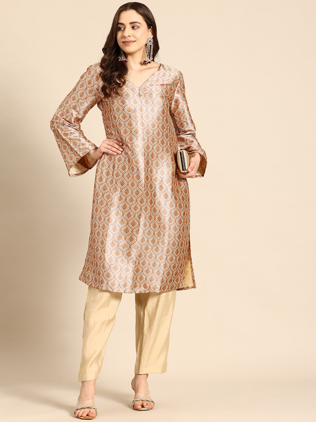 Golden Silk Evening Kurti Set