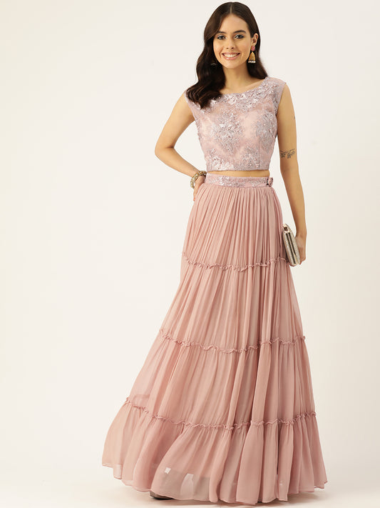 Designer Peach Chiffon Lehenga