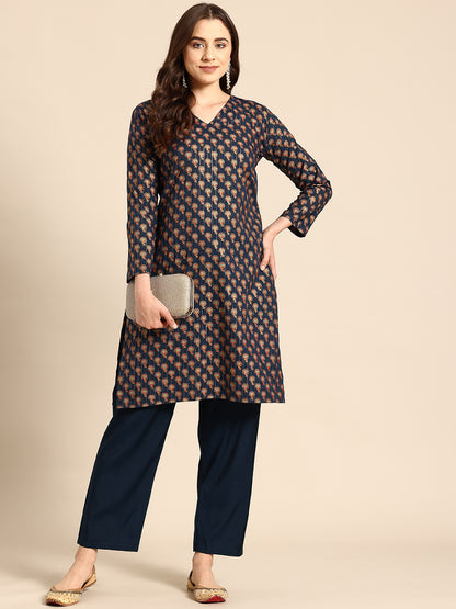 Navy Gold Kurta Set