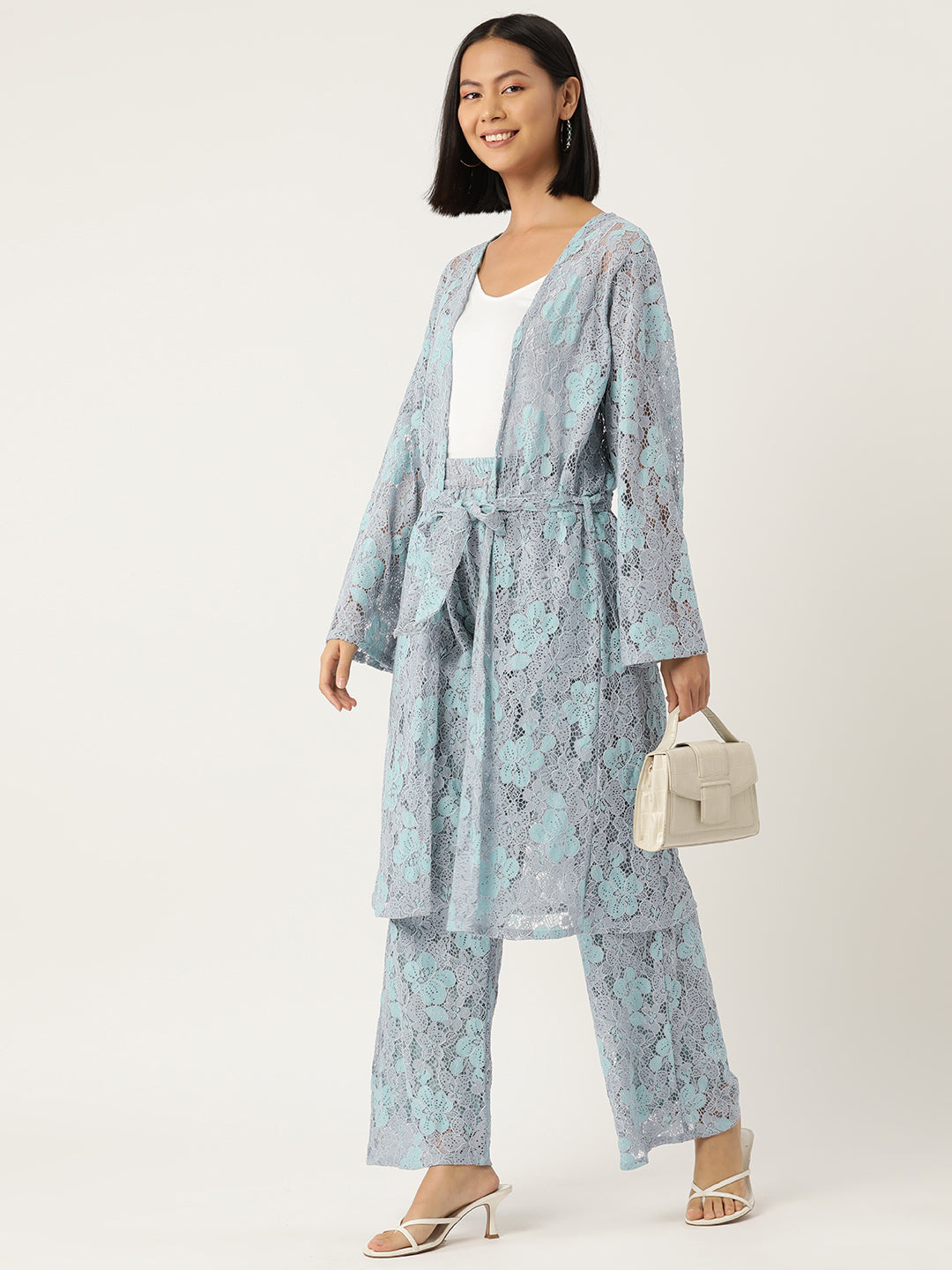 Designer Sky Blue Lace Co-Ord Set