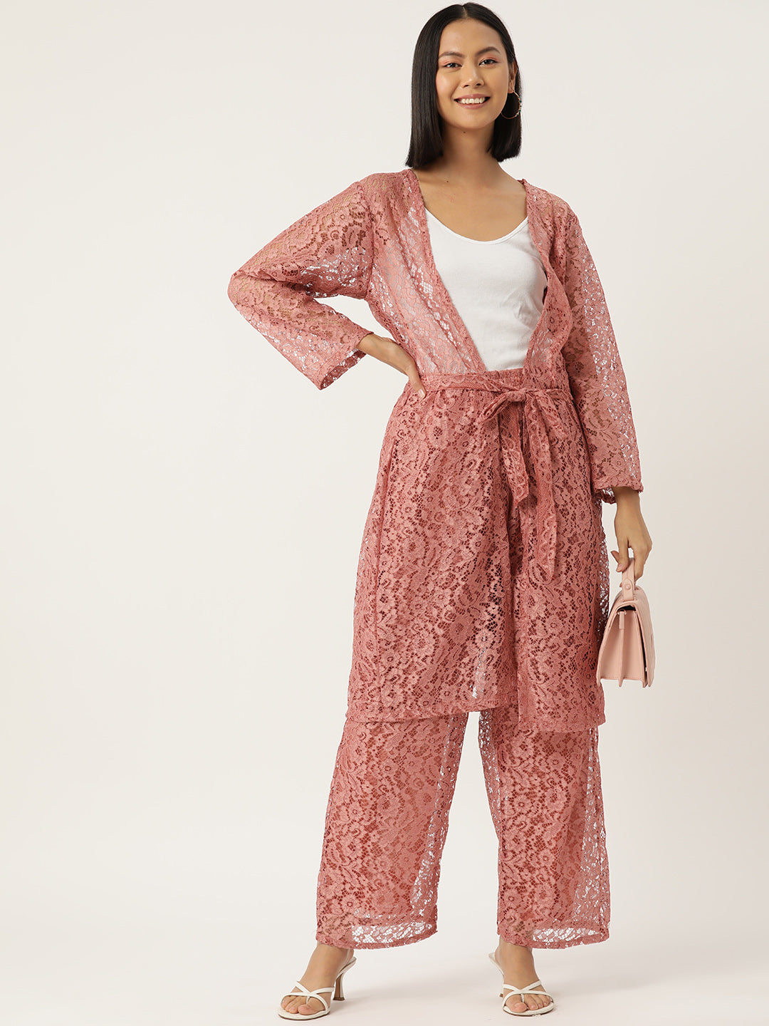 Designer Peach Lace Co-Ord Set