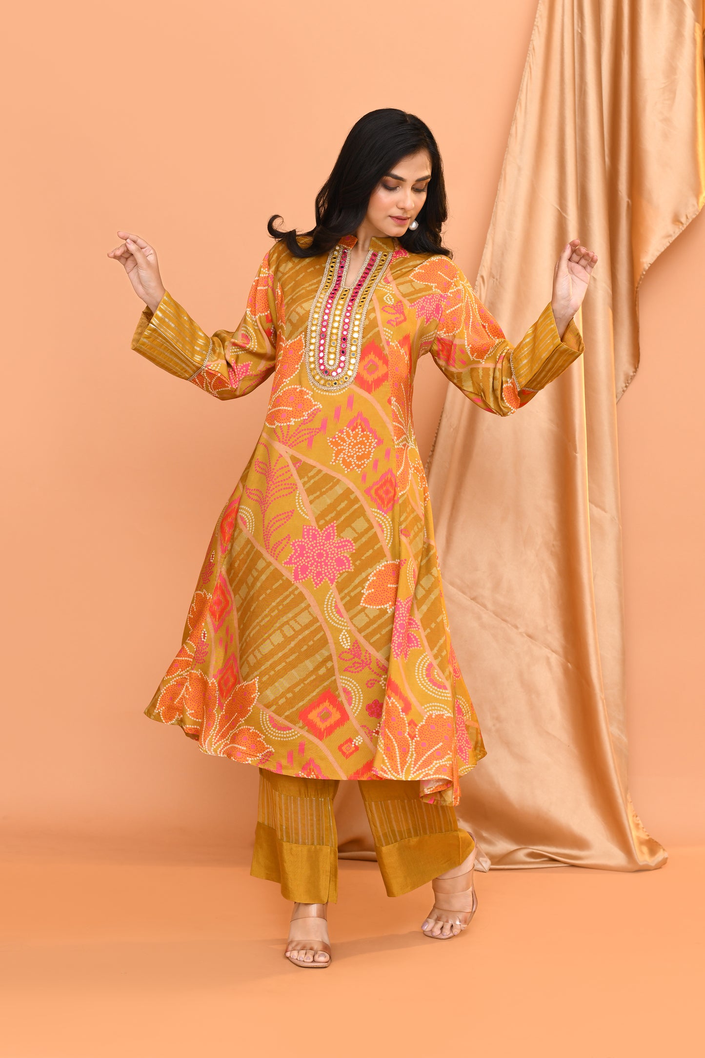 Golden Cotton & Silk Kurta Pant Set