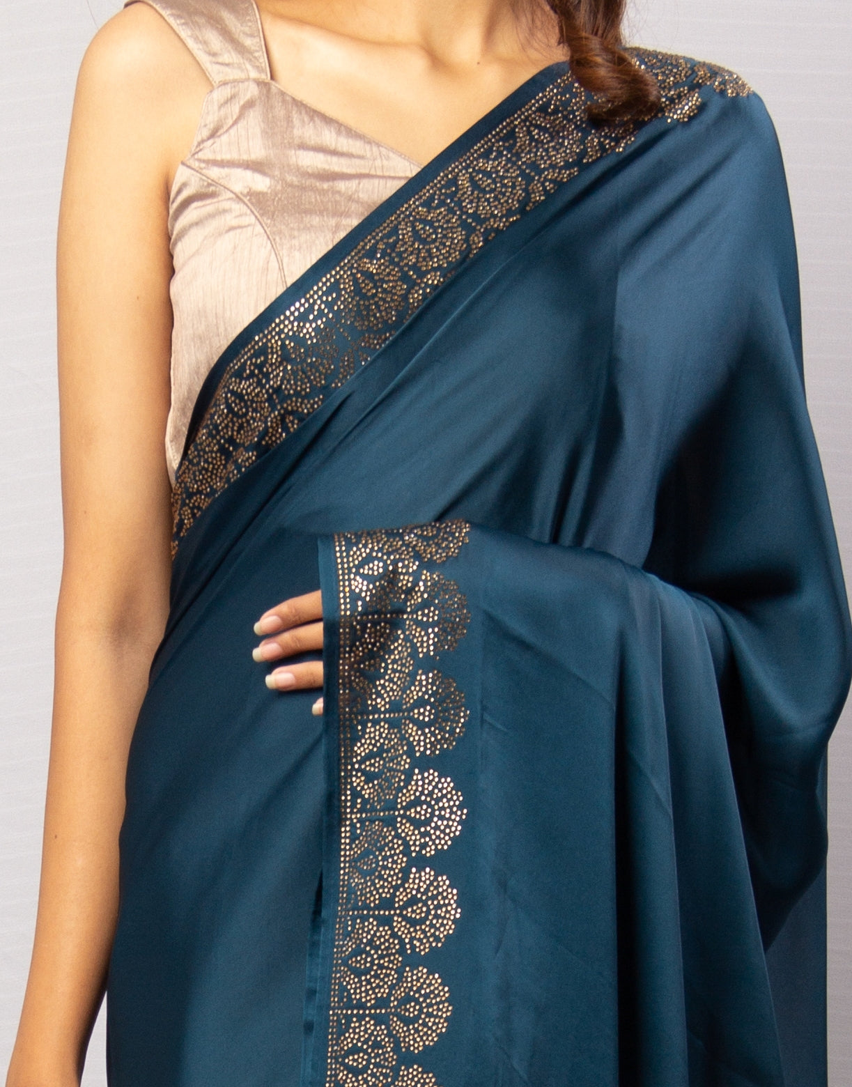 Teal Color Santoon Saree With Blouse Piece.