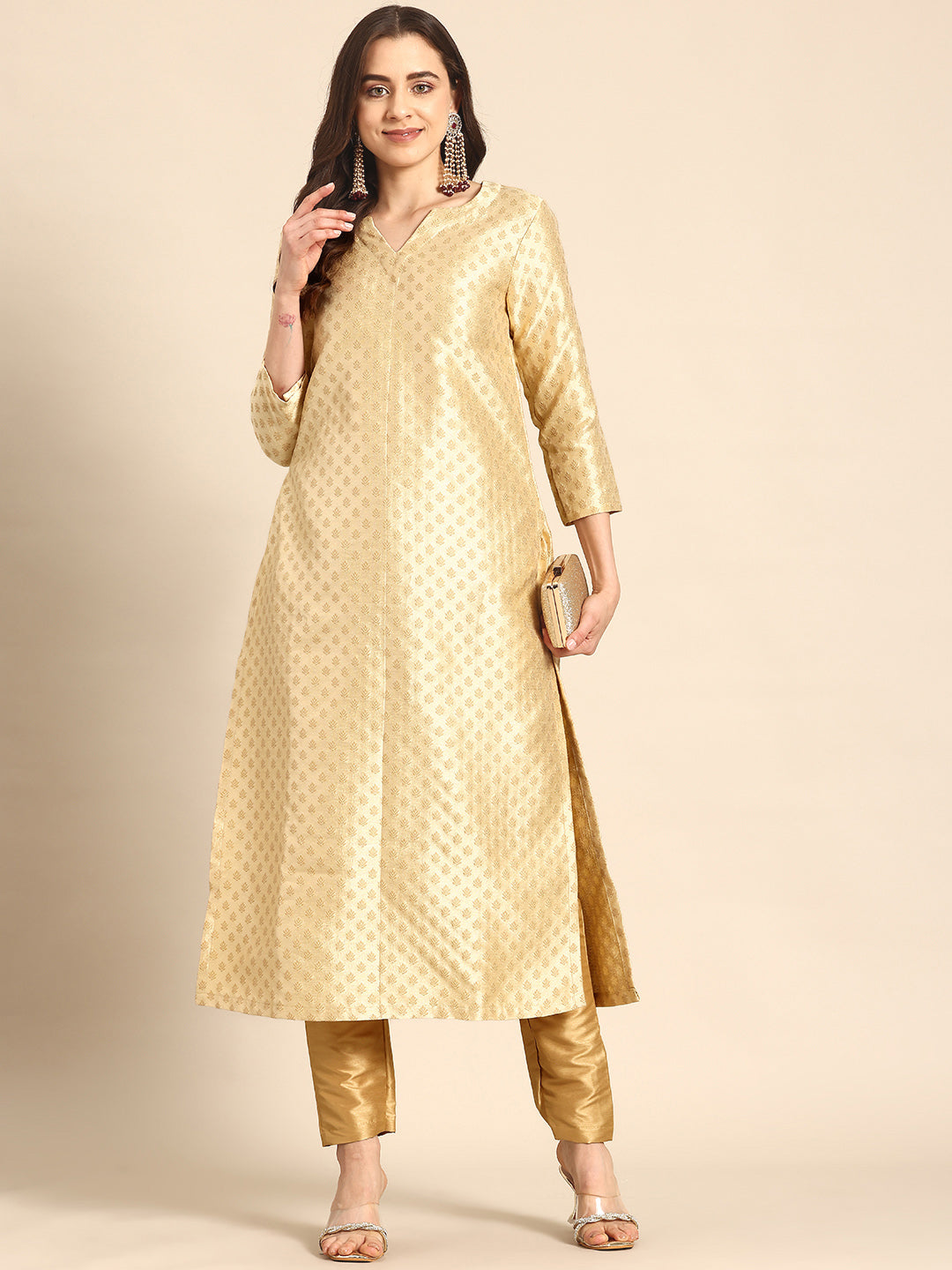 Yellow Silk Kurti Set