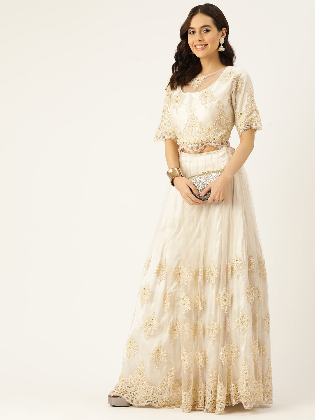 Designer Off White Net Lehenga