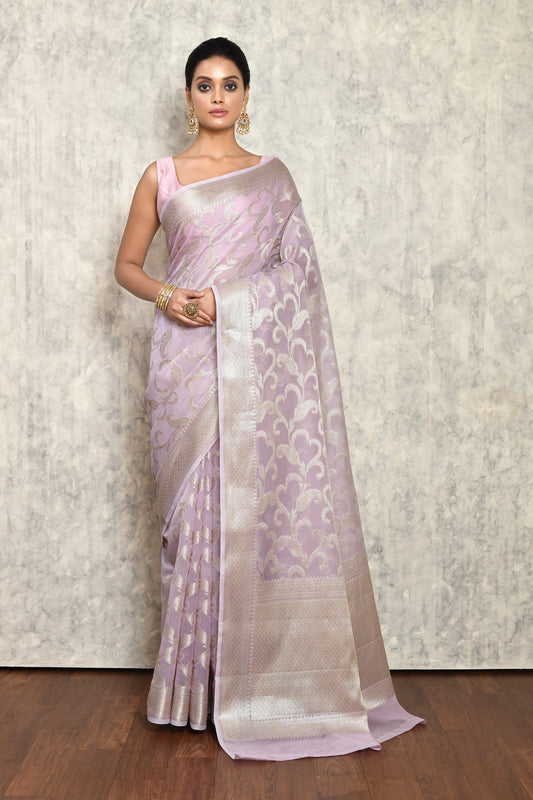 Lilac Chanderi Saree