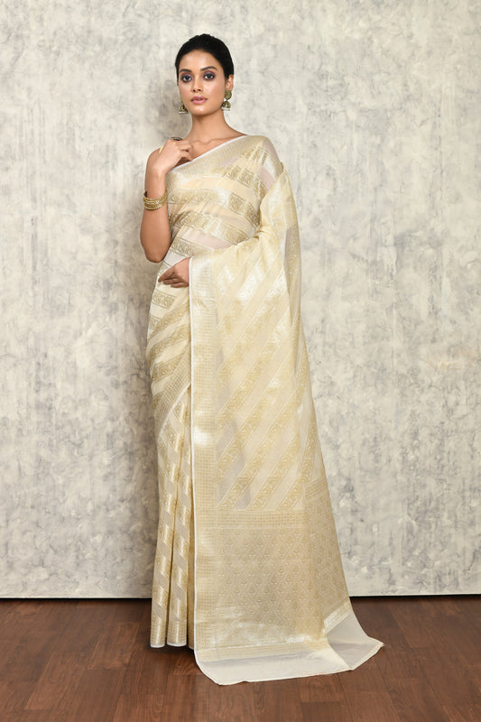 Beige Chanderi Saree