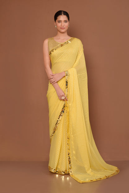 Designer Yellow Georgette Saree