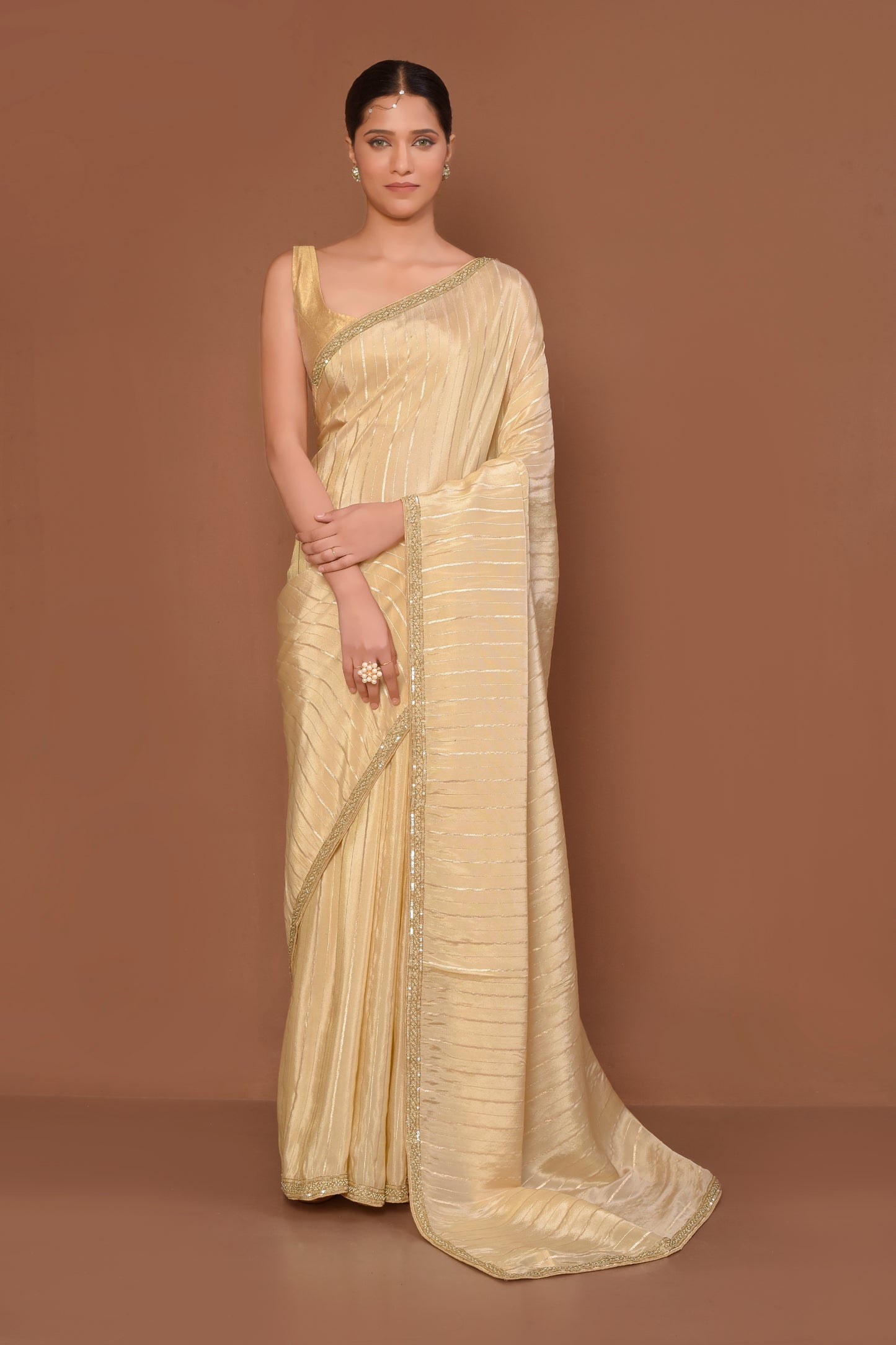 Designer Beige Tissue Saree