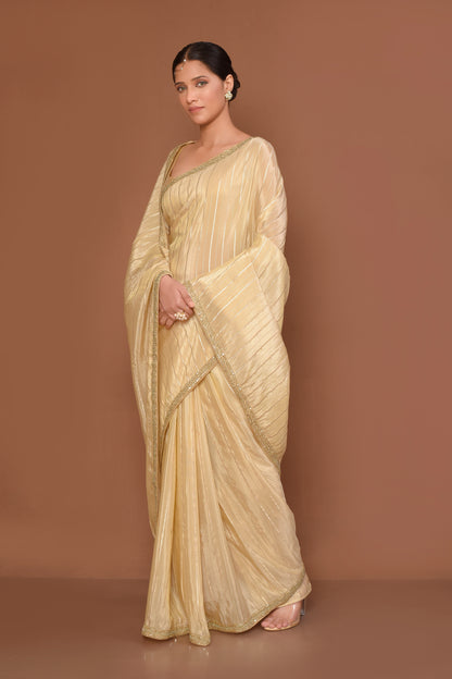 Designer Beige Tissue Saree