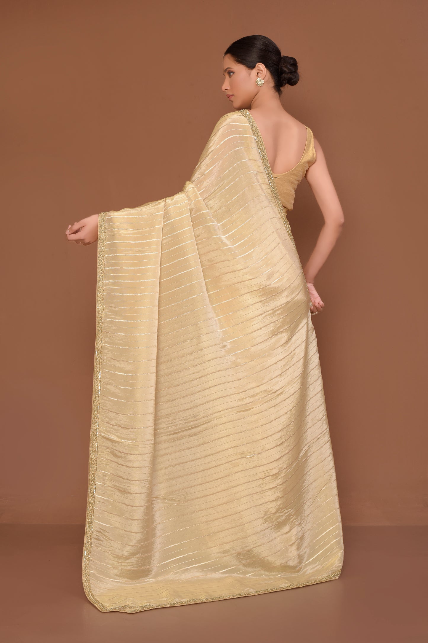 Designer Beige Tissue Saree