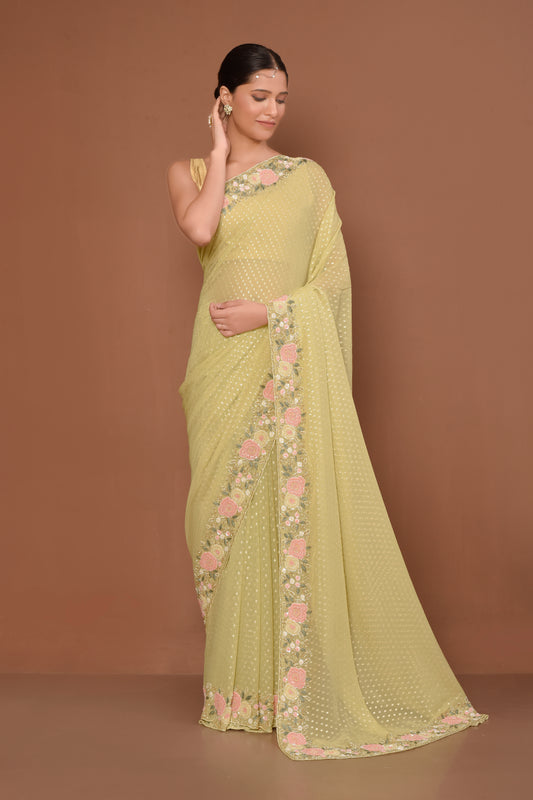 Designer Green Georgette Saree