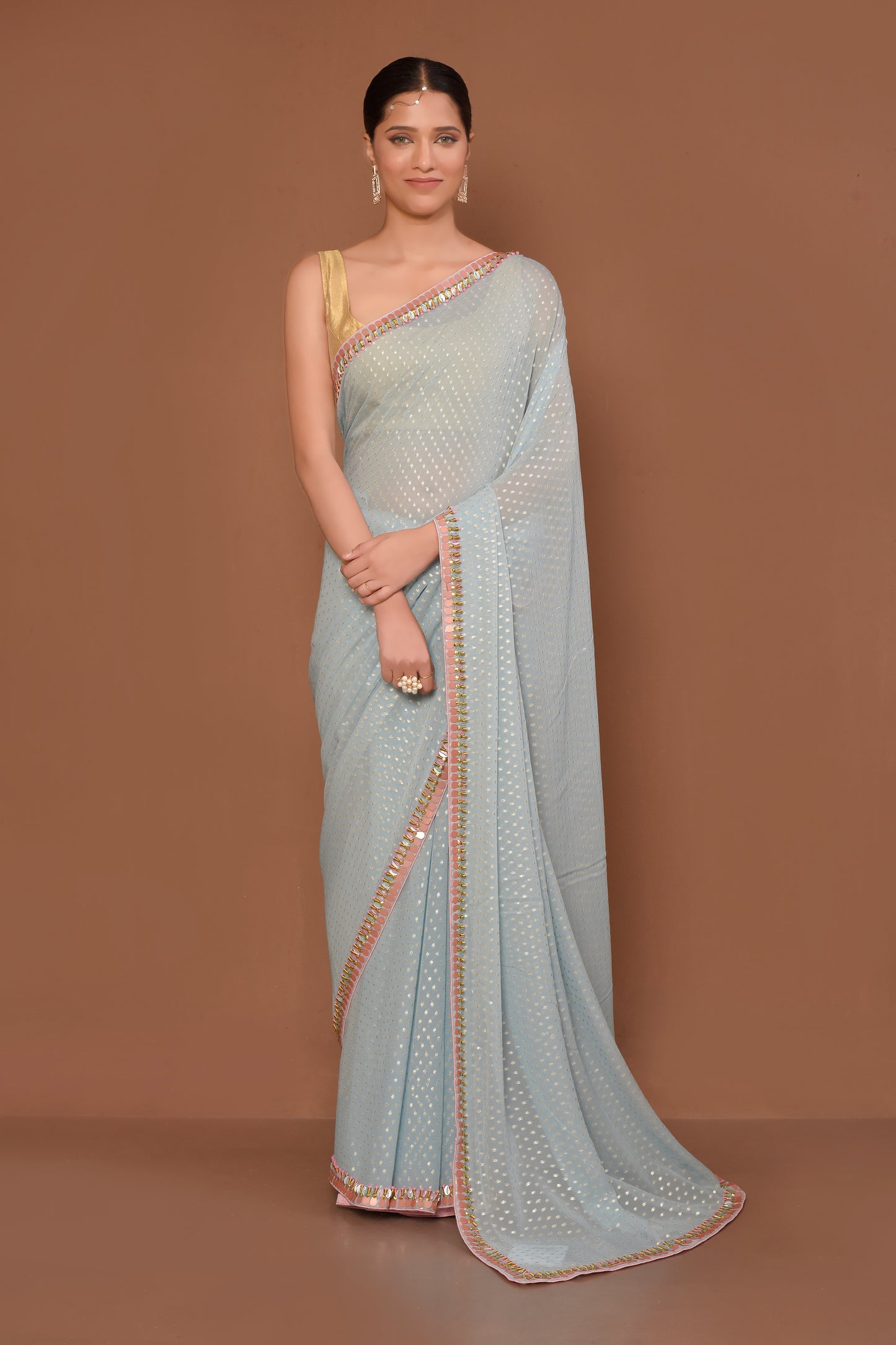 Designer Grey Georgette Saree