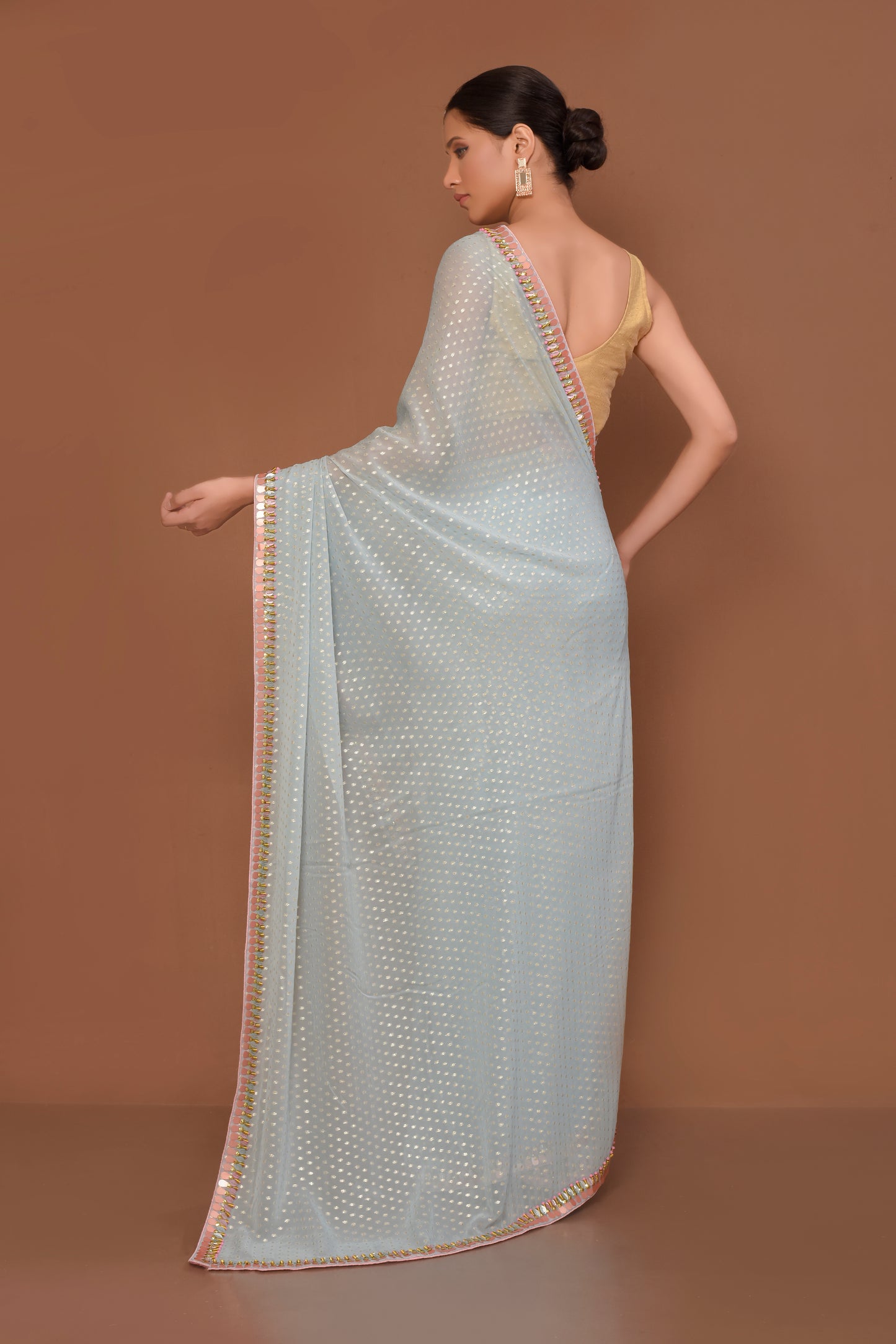 Designer Grey Georgette Saree