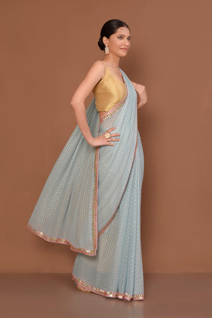 Designer Grey Georgette Saree